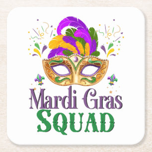 Mardi Gras Squad Square Paper Coaster
