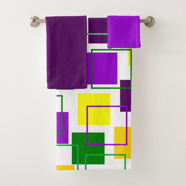 Mardi Gras Squares and Outlines  Bath Towel Set (Insitu)