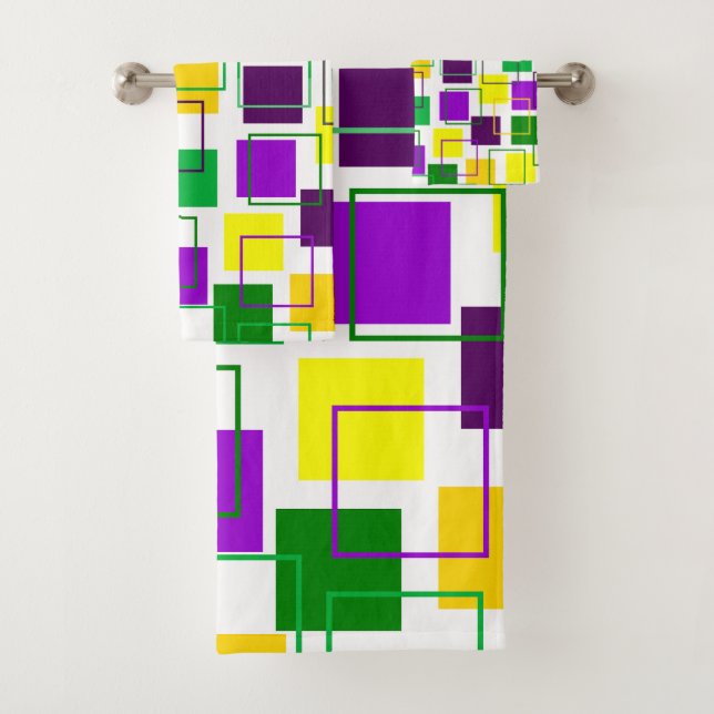 Mardi Gras Squares and Outlines  Bath Towel Set (Insitu)