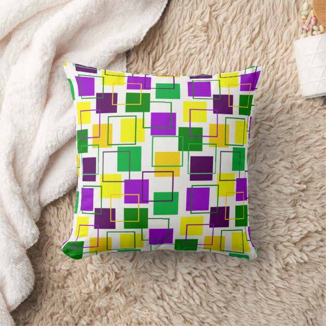 Mardi Gras Squares and Outlines  Throw Pillow (Blanket)