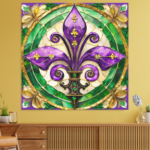 Mardi Gras Stained Glass Fleur de lis Canvas Print