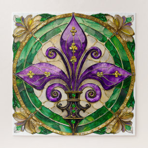 Mardi Gras Stained Glass Fleur de lis  Jigsaw Puzzle