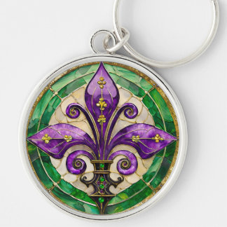 Mardi Gras Stained Glass Fleur de lis Keychain