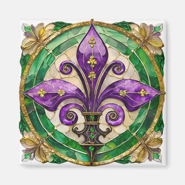 Mardi Gras Stained Glass Fleur de lis  Magnet (Front)