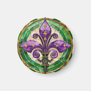 Mardi Gras Stained Glass Fleur de lis  Magnet
