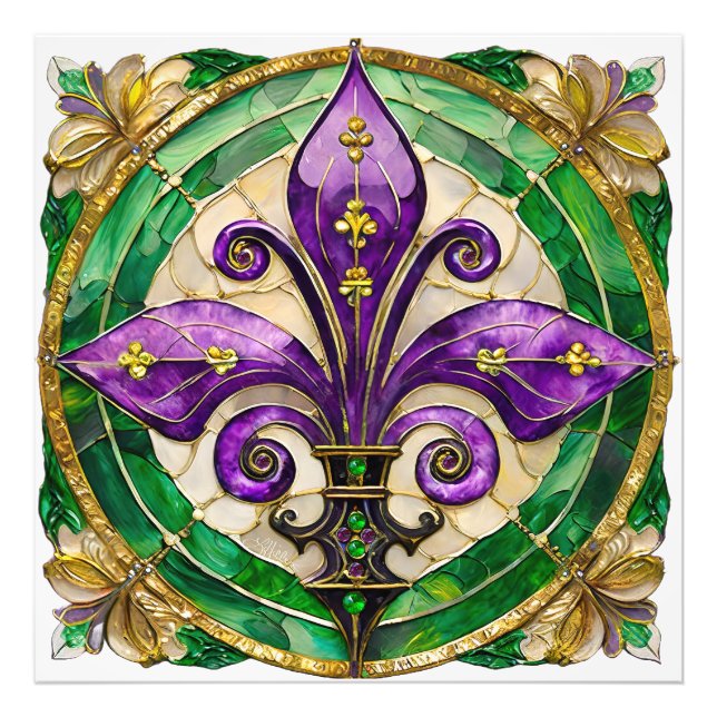 Mardi Gras Stained Glass Fleur de lis  Photo Print (Front)