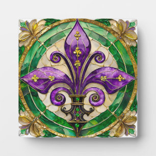 Mardi Gras Stained Glass Fleur de lis  Plaque