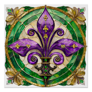 Mardi Gras Stained Glass Fleur de lis Poster