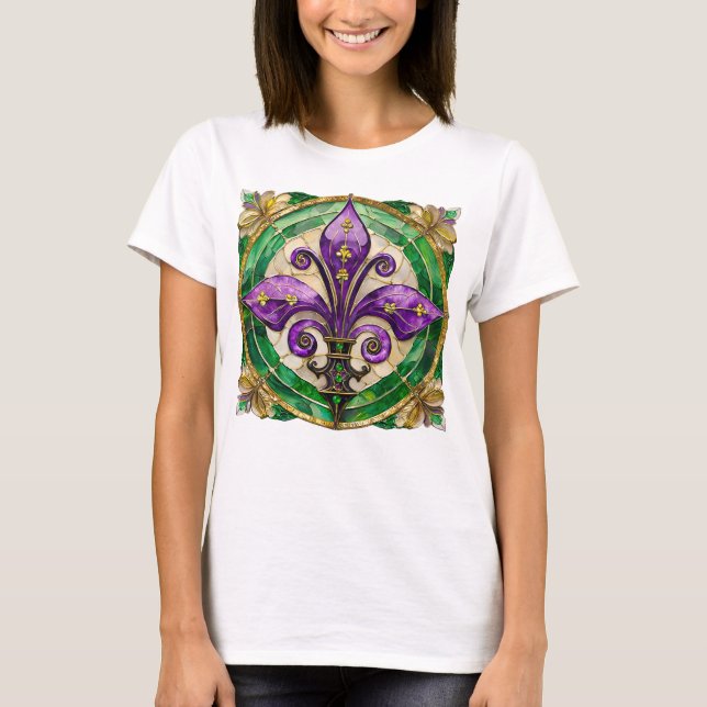 Mardi Gras Stained Glass Fleur de lis  T-Shirt (Front)