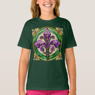 Mardi Gras Stained Glass Fleur de lis  T-Shirt