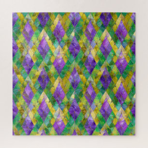 Mardi Gras Stained Glass Harlequin Print Jigsaw Puzzle