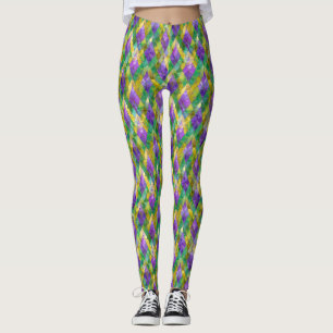 Mardi Gras Stained Glass Harlequin Print Leggings