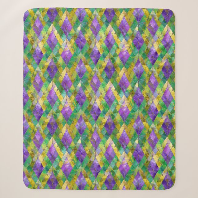 Mardi Gras Stained Glass Harlequin Print Sherpa Blanket (Front)