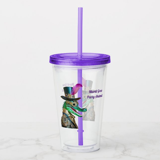 Mardi Gras Steampunk Party Animal Alligator Acrylic Tumbler (Front)