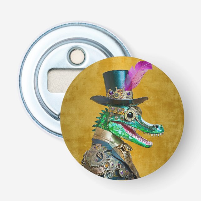 Mardi Gras Steampunk Party Animal Alligator Bottle Opener (Front)