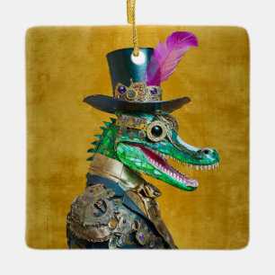 Mardi Gras Steampunk Party Animal Alligator Ceramic Ornament