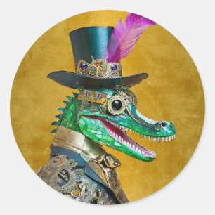 Mardi Gras Steampunk Party Animal Alligator Classic Round Sticker