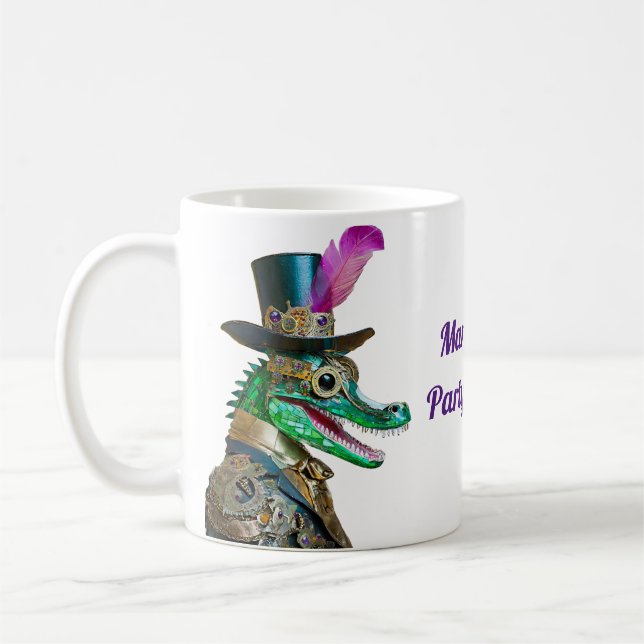 Mardi Gras Steampunk Party Animal Alligator Coffee Mug (Left)