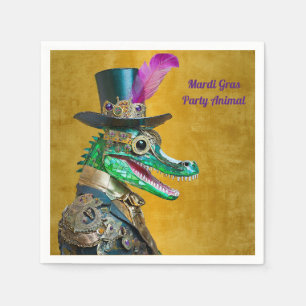 Mardi Gras Steampunk Party Animal Alligator Napkin