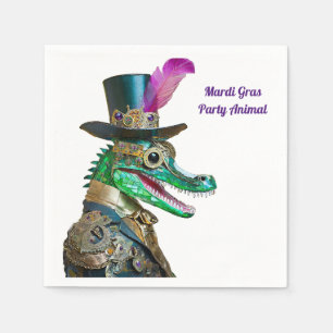 Mardi Gras Steampunk Party Animal Alligator Napkin