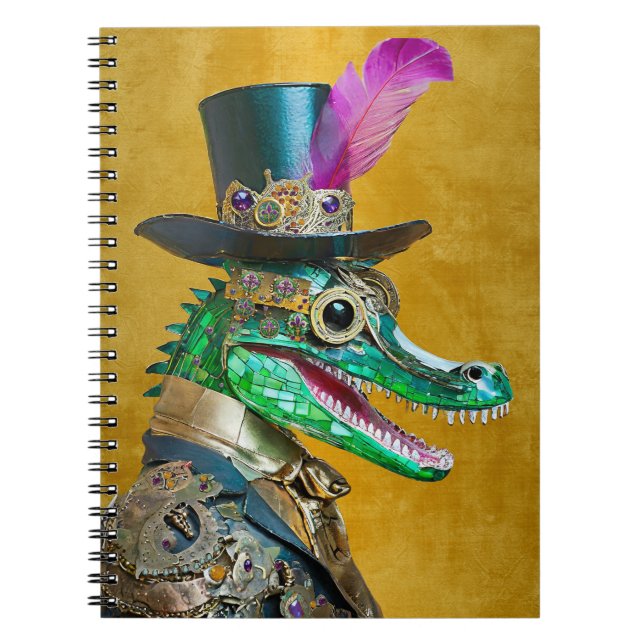 Mardi Gras Steampunk Party Animal Alligator Notebook (Front)