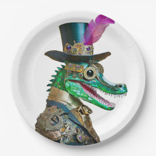 Mardi Gras Steampunk Party Animal Alligator Paper Plate