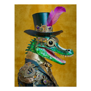 Mardi Gras Steampunk Party Animal Alligator Poster