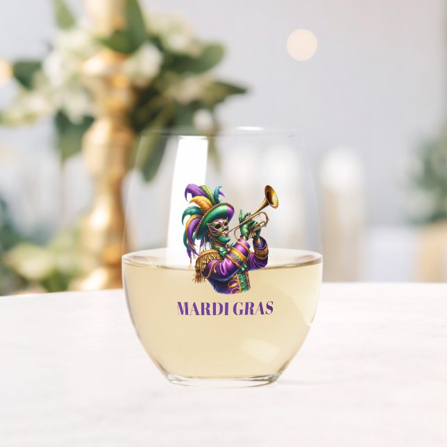 Mardi Gras Stemless Wine Glass (Insitu (Wedding))