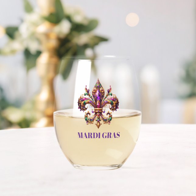 Mardi Gras Stemless Wine Glass (Insitu (Wedding))