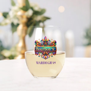Mardi Gras Stemless Wine Glass