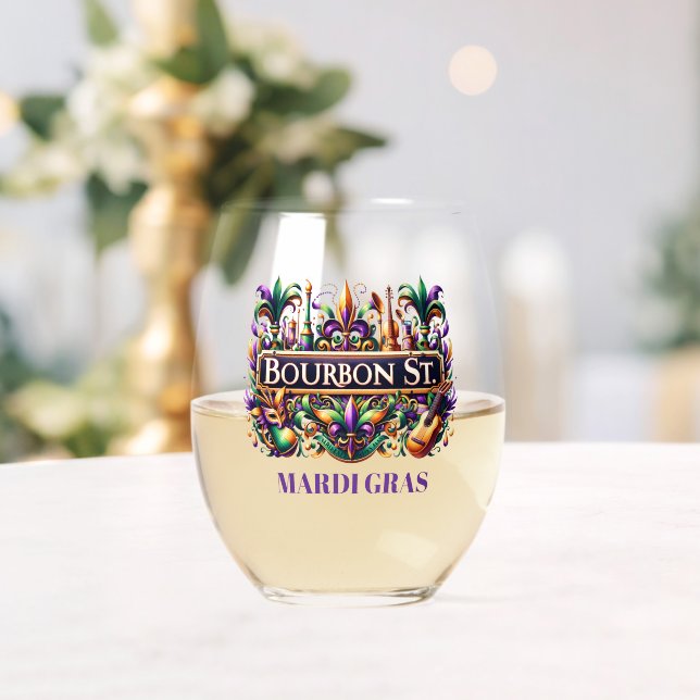 Mardi Gras Stemless Wine Glass (Insitu (Wedding))