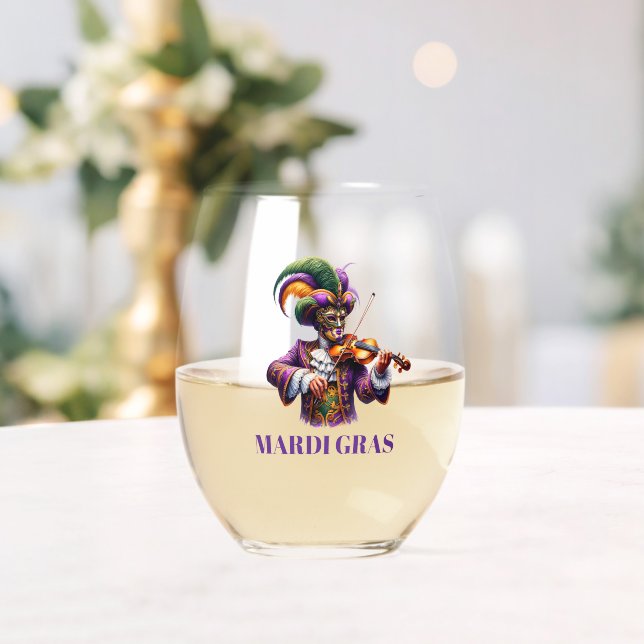 Mardi Gras Stemless Wine Glass (Insitu (Wedding))