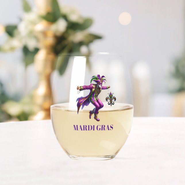 Mardi Gras Stemless Wine Glass (Insitu (Wedding))