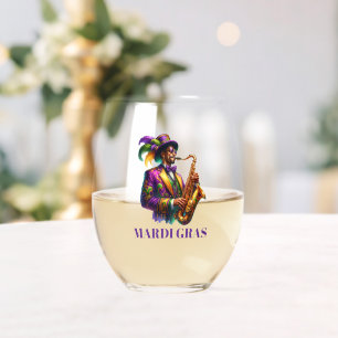 Mardi Gras Stemless Wine Glass