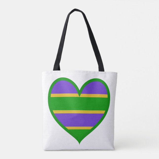 Mardi Gras Striped Heart Tote Bag (Back)
