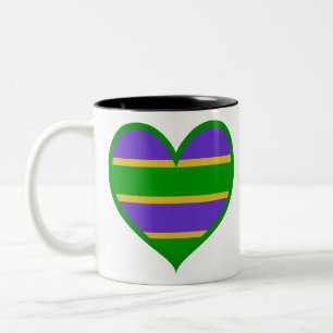Mardi Gras Striped Heart Two-Tone Coffee Mug