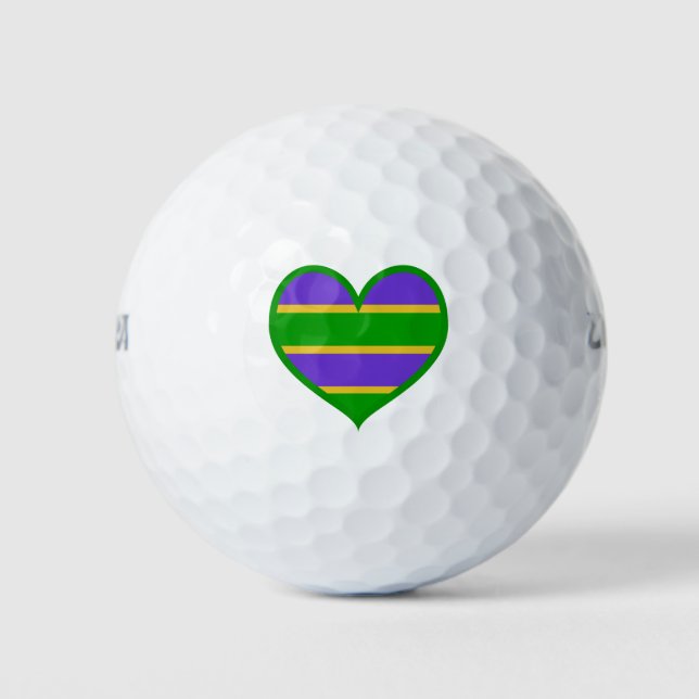 Mardi Gras Stripes Heart Golf Balls (Front)