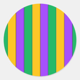 Mardi Gras Stripes Pattern Purple Green Yellow Classic Round Sticker