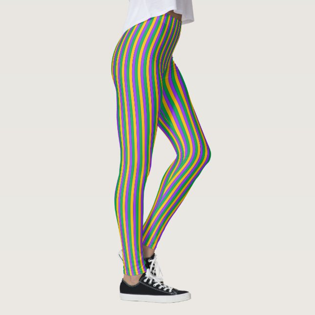 Mardi Gras Stripes Pattern Purple Green Yellow Leggings (Right)