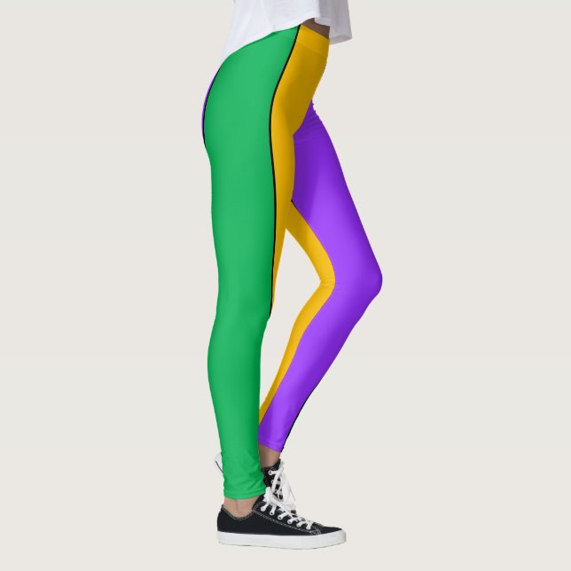 Mardi Gras Stripes Pattern Purple Green Yellow Leggings (Right)