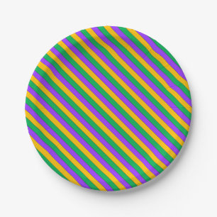 Mardi Gras Stripes Pattern Purple Green Yellow Paper Plate
