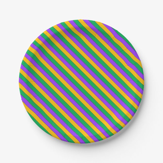 Mardi Gras Stripes Pattern Purple Green Yellow Paper Plate (Front)