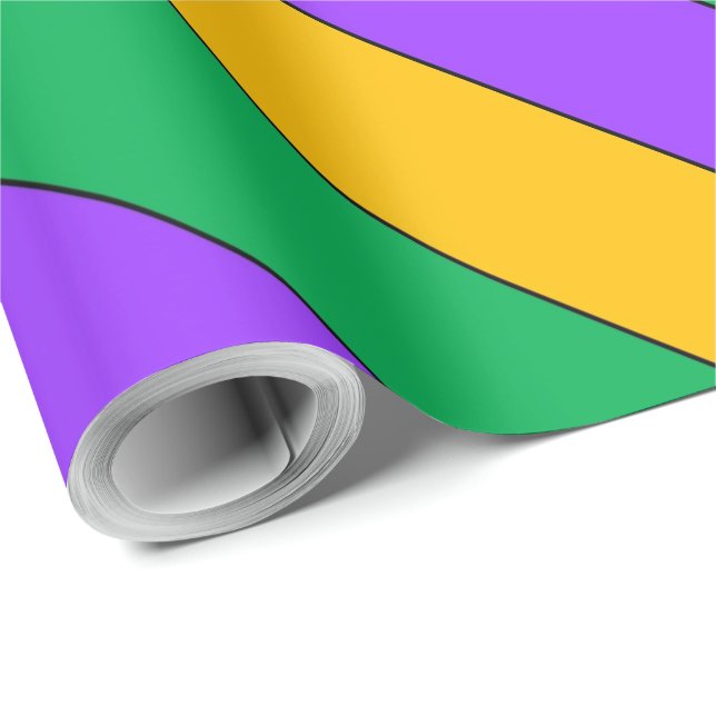 Mardi Gras Stripes Pattern Purple Green Yellow Wrapping Paper (Roll Corner)
