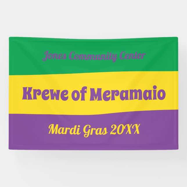 Mardi Gras stripes with custom text Banner 4x6 (Horizontal)