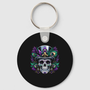 Mardi Gras Sugar Skull Festive Costume Top Dia De Keychain