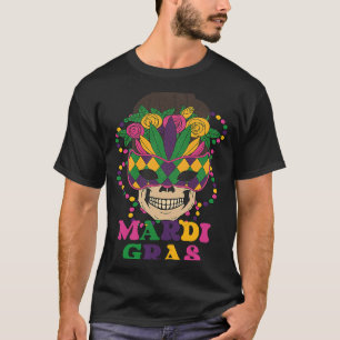 Mardi Gras Sugar Skull Masquerade Beads Fun Carniv T-Shirt