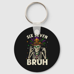 Mardi Gras Sugar Skull Skeleton Six Seven Bruh Mem Keychain