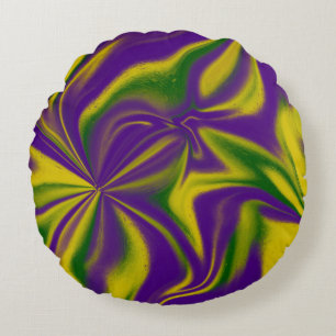 Mardi Gras Swirls Round Pillow
