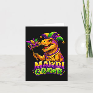 Mardi Gras T Rex Dinosaur Cute Funny Mardi Grawr Card
