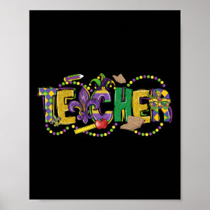 Mardi Gras Teacher Mask Beads Funny Mardi Gras Tea Poster